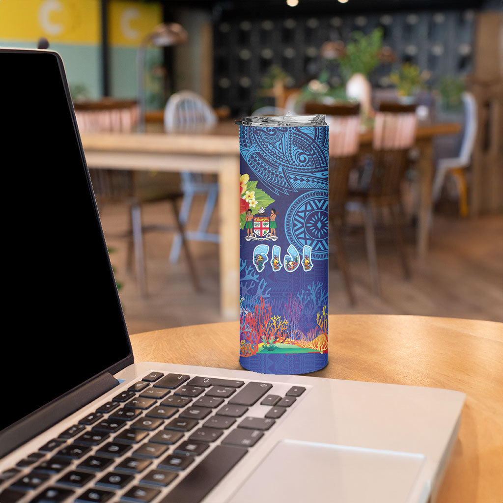 Fiji Day Skinny Tumbler Coral Reef with Tapa Motifs and Hibiscus Ocean Vibe LT03 - Polynesian Pride
