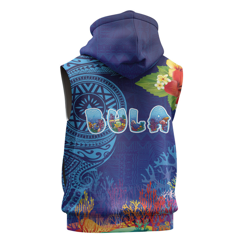 Fiji Day Sleeveless Hoodie Coral Reef with Tapa Motifs and Hibiscus Ocean Vibe LT03 - Polynesian Pride