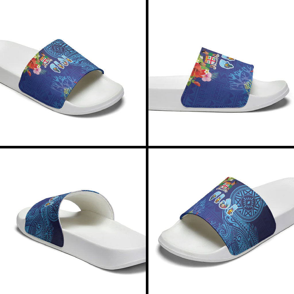 Fiji Day Slide Sandals Coral Reef with Tapa Motifs and Hibiscus Ocean Vibe LT03 - Polynesian Pride