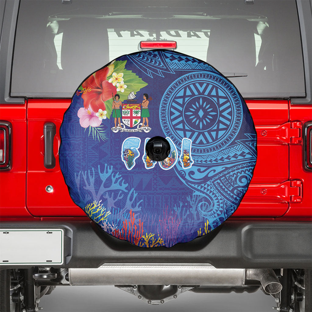 Fiji Day Spare Tire Cover Coral Reef with Tapa Motifs and Hibiscus Ocean Vibe LT03 - Polynesian Pride