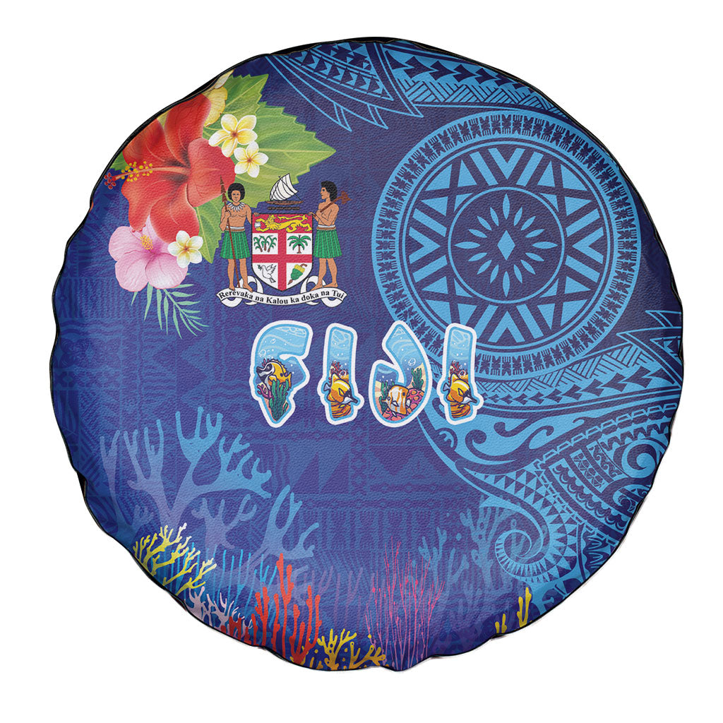 Fiji Day Spare Tire Cover Coral Reef with Tapa Motifs and Hibiscus Ocean Vibe LT03 - Polynesian Pride