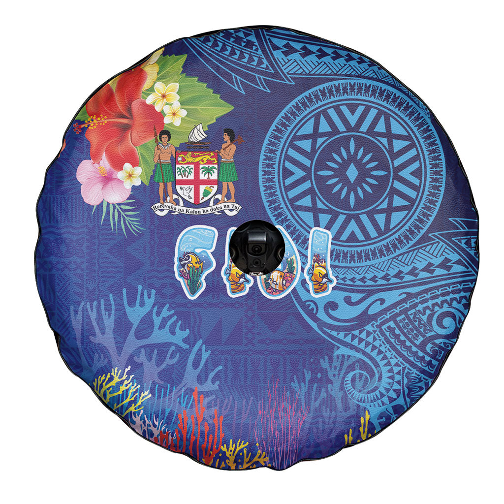 Fiji Day Spare Tire Cover Coral Reef with Tapa Motifs and Hibiscus Ocean Vibe LT03 - Polynesian Pride