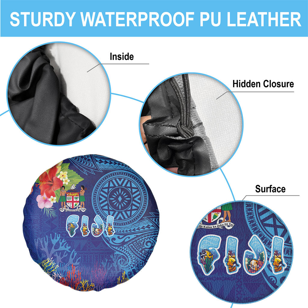 Fiji Day Spare Tire Cover Coral Reef with Tapa Motifs and Hibiscus Ocean Vibe LT03 - Polynesian Pride
