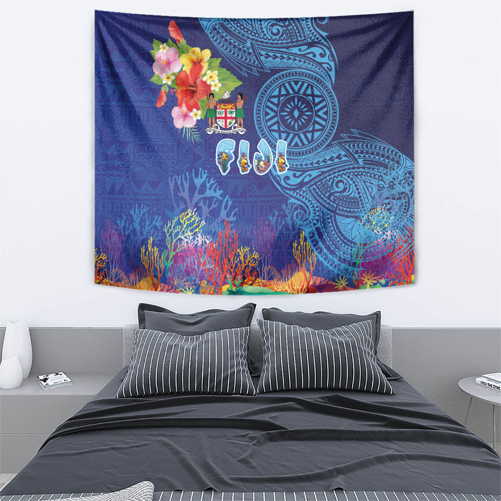 Fiji Day Tapestry Coral Reef with Tapa Motifs and Hibiscus Ocean Vibe LT03 - Polynesian Pride