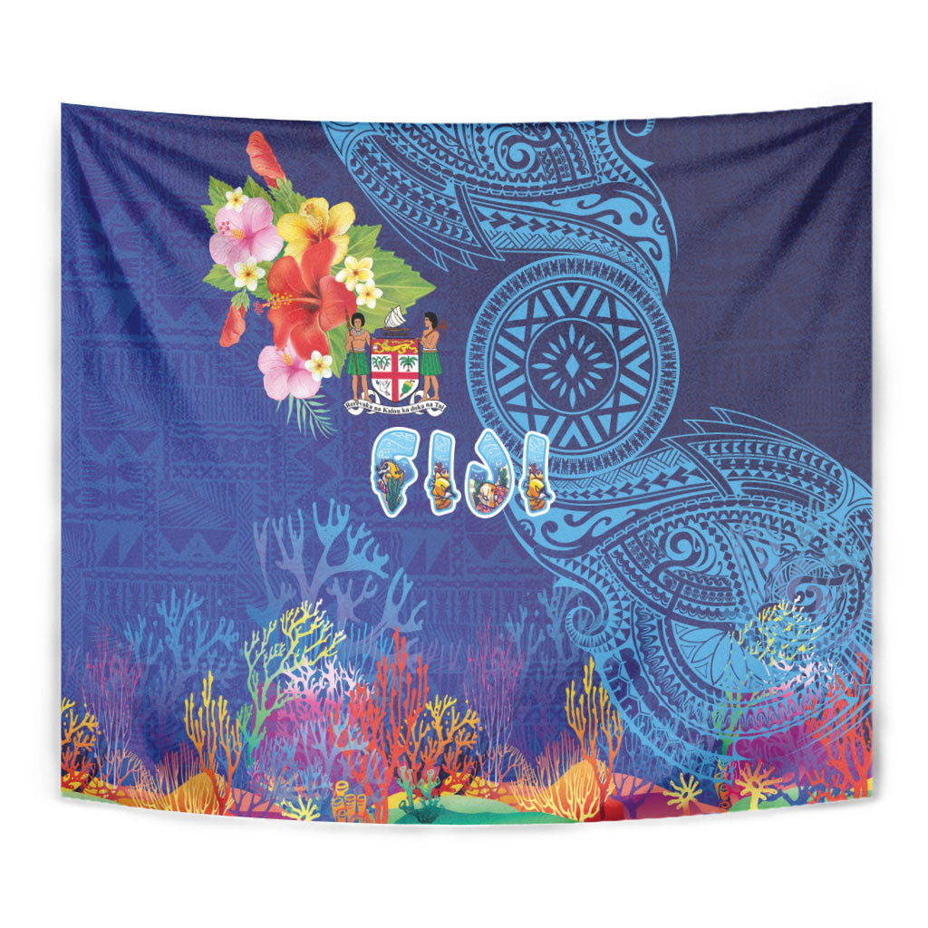 Fiji Day Tapestry Coral Reef with Tapa Motifs and Hibiscus Ocean Vibe LT03 - Polynesian Pride