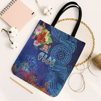 Fiji Day Tote Bag Coral Reef with Tapa Motifs and Hibiscus Ocean Vibe LT03 Black Strap One Size Blue - Polynesian Pride
