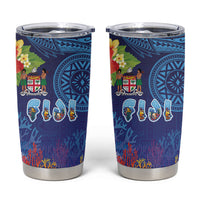 Fiji Day Tumbler Cup Coral Reef with Tapa Motifs and Hibiscus Ocean Vibe LT03 Blue - Polynesian Pride