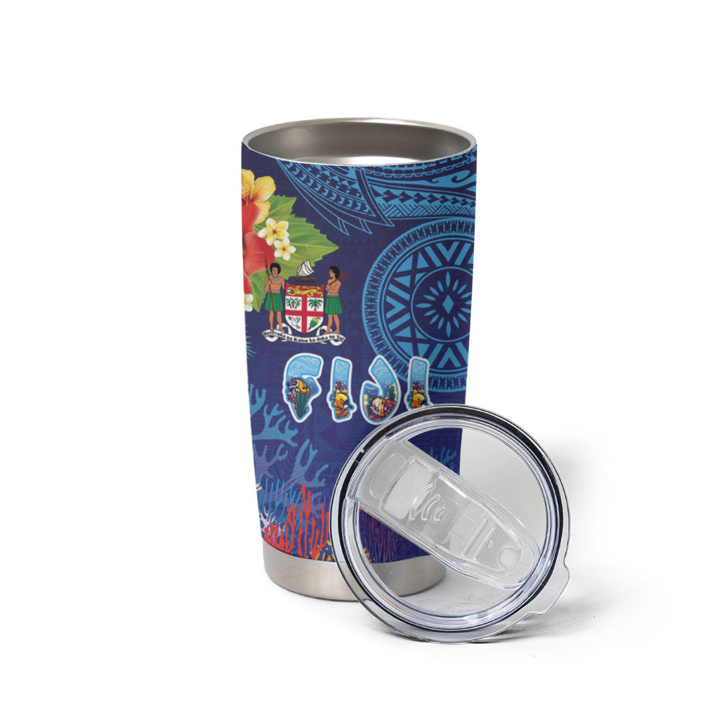 Fiji Day Tumbler Cup Coral Reef with Tapa Motifs and Hibiscus Ocean Vibe LT03 - Polynesian Pride