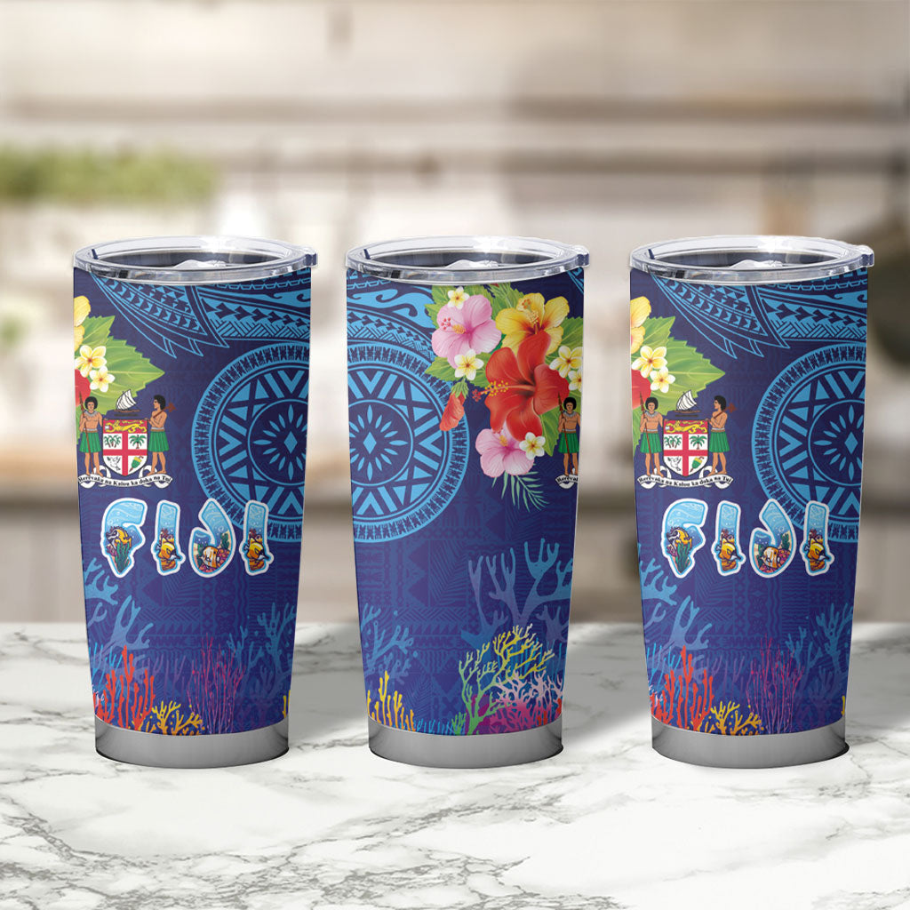 Fiji Day Tumbler Cup Coral Reef with Tapa Motifs and Hibiscus Ocean Vibe LT03 - Polynesian Pride