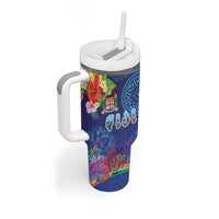 Fiji Day Tumbler With Handle Coral Reef with Tapa Motifs and Hibiscus Ocean Vibe LT03 - Polynesian Pride