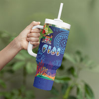 Fiji Day Tumbler With Handle Coral Reef with Tapa Motifs and Hibiscus Ocean Vibe LT03 - Polynesian Pride