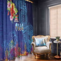 Fiji Day Window Curtain Coral Reef with Tapa Motifs and Hibiscus Ocean Vibe LT03 - Polynesian Pride
