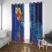 Fiji Day Window Curtain Coral Reef with Tapa Motifs and Hibiscus Ocean Vibe LT03 With Grommets Blue - Polynesian Pride