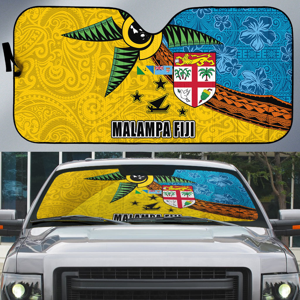 Malampa Fiji Day Auto Sun Shade Tapa and Melanesian Patterns with Coat of Arms LT03 Multicolor - Polynesian Pride