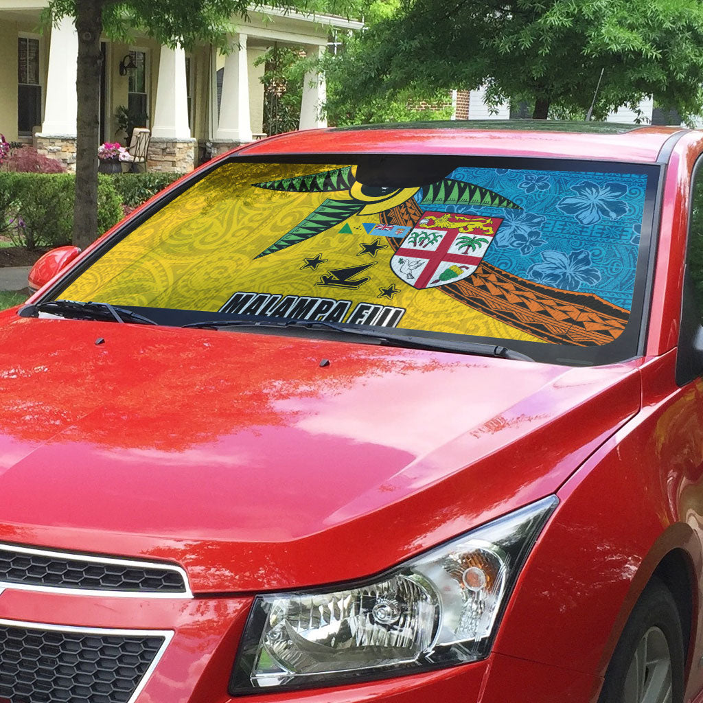 Malampa Fiji Day Auto Sun Shade Tapa and Melanesian Patterns with Coat of Arms LT03 - Polynesian Pride