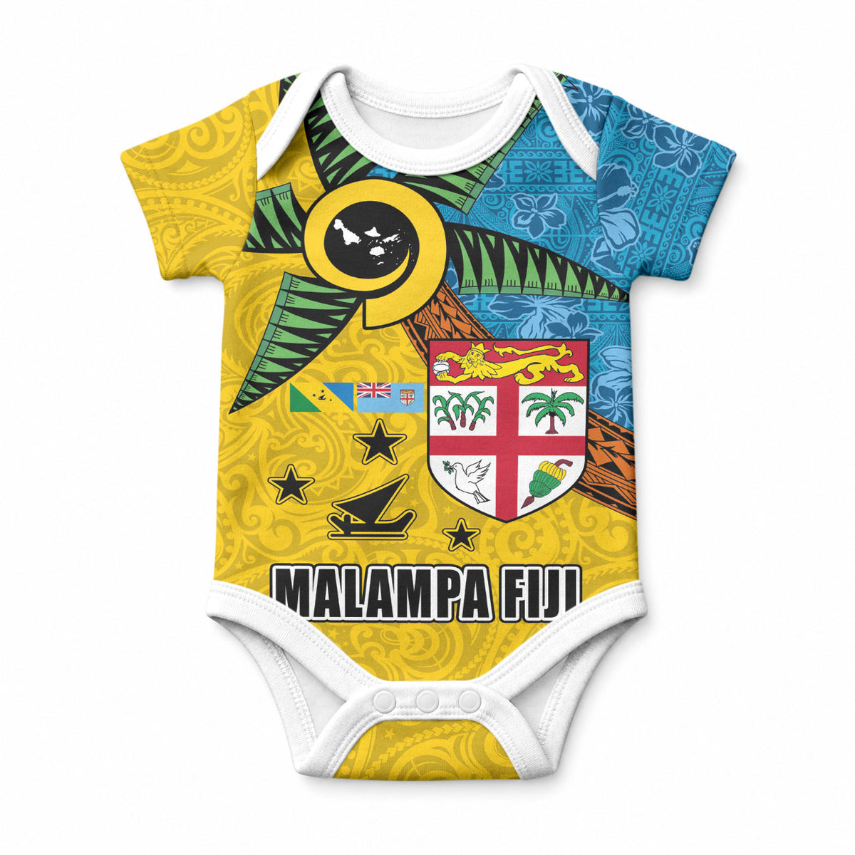 Malampa Fiji Day Baby Onesie Tapa and Melanesian Patterns with Coat of Arms
