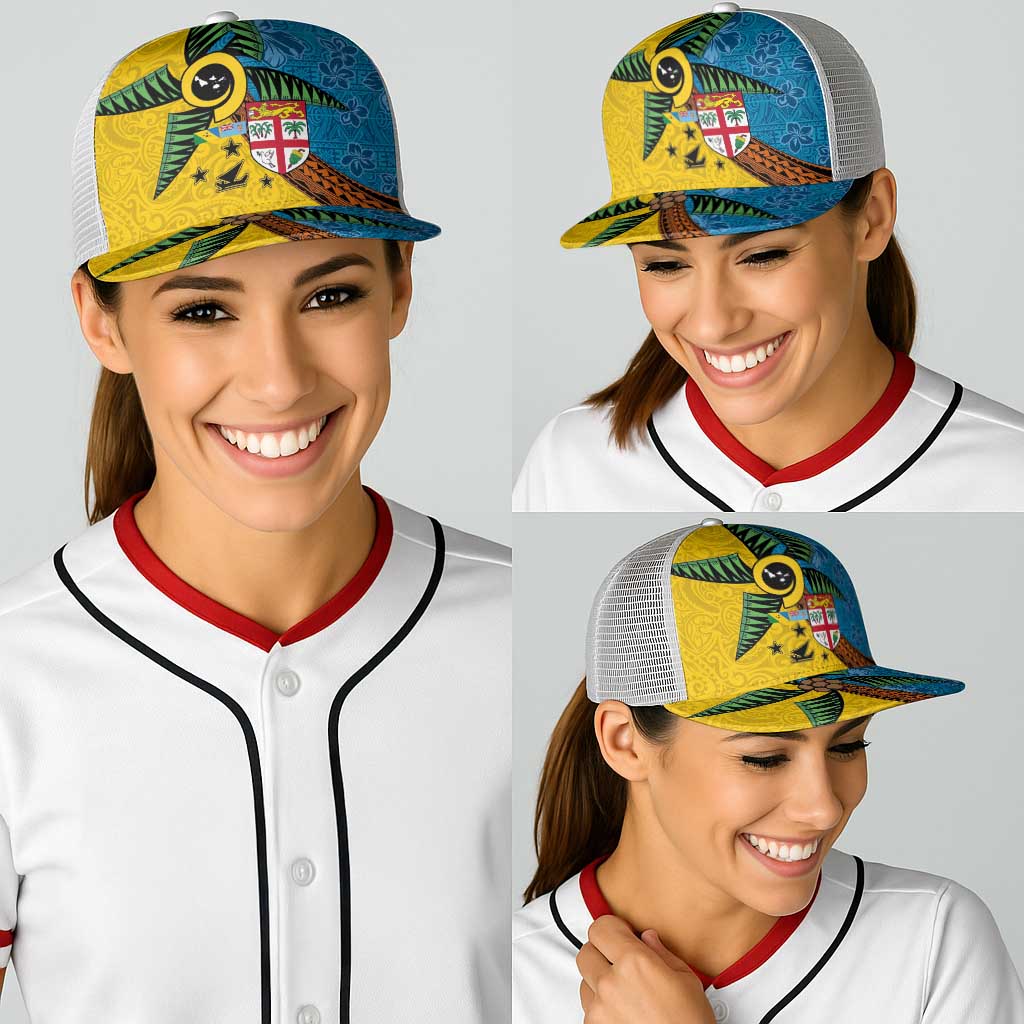 Malampa Fiji Day Baseball Net Cap Tapa and Melanesian Patterns with Coat of Arms LT03 - Polynesian Pride