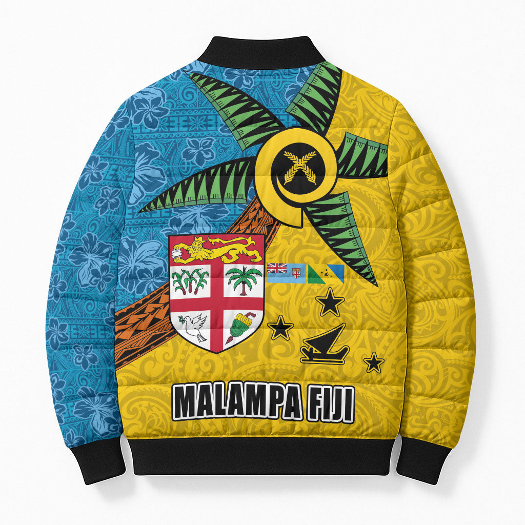 Malampa Fiji Day Bomber Puffer Jacket Tapa and Melanesian Patterns with Coat of Arms LT03 - Polynesian Pride