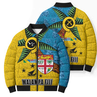 Malampa Fiji Day Bomber Puffer Jacket Tapa and Melanesian Patterns with Coat of Arms LT03 - Polynesian Pride
