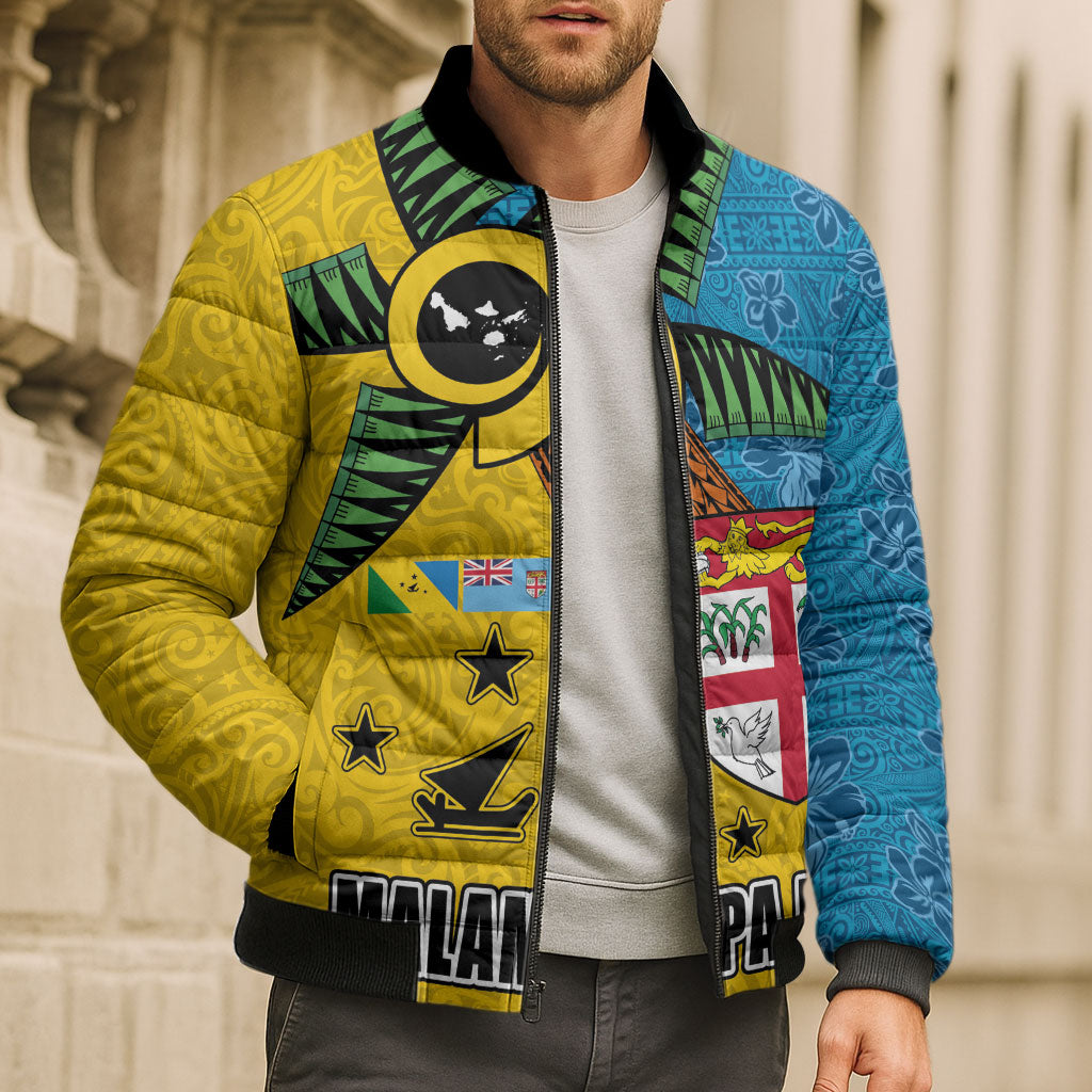 Malampa Fiji Day Bomber Puffer Jacket Tapa and Melanesian Patterns with Coat of Arms LT03 - Polynesian Pride