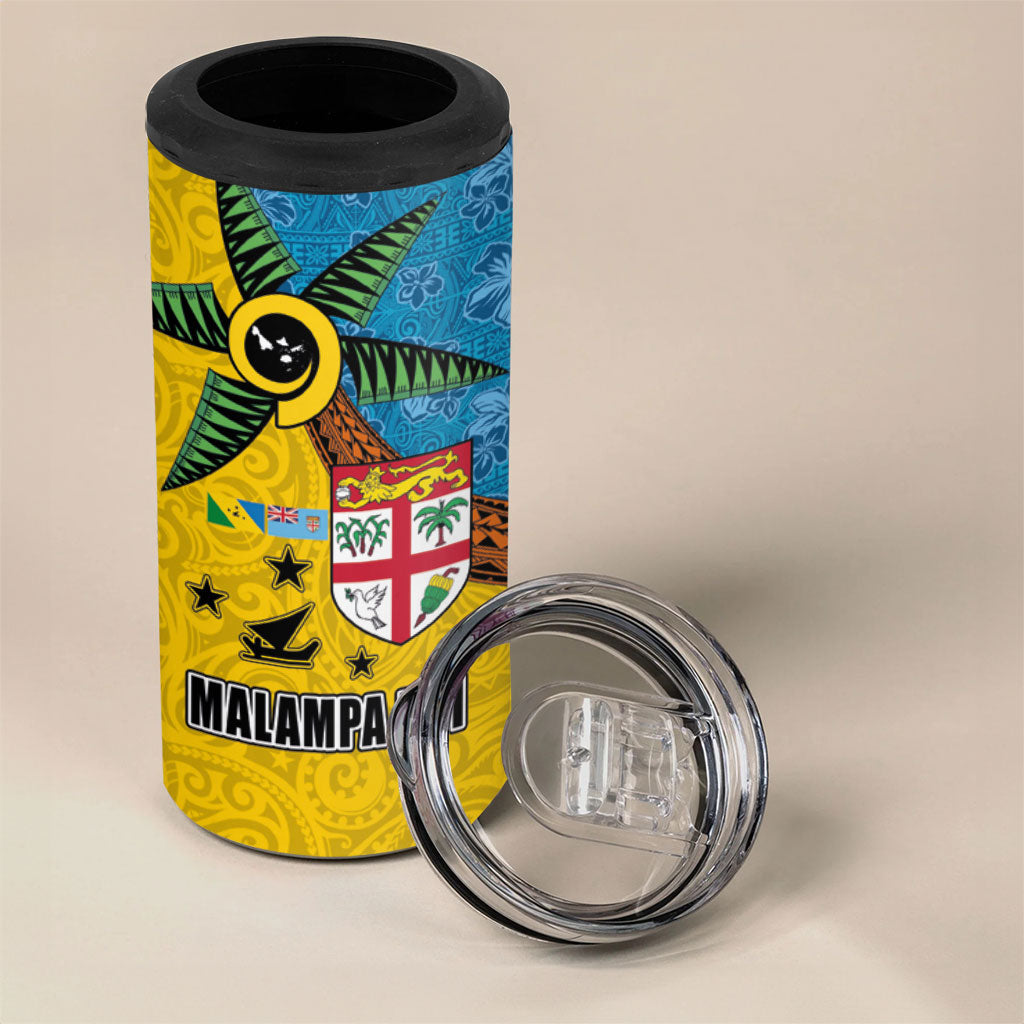 Malampa Fiji Day 4 in 1 Can Cooler Tumbler Tapa and Melanesian Patterns with Coat of Arms LT03 - Polynesian Pride
