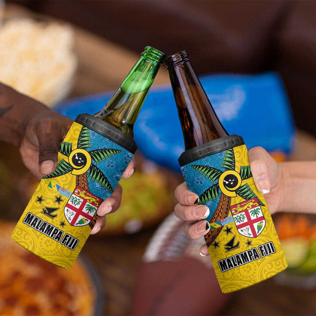 Malampa Fiji Day 4 in 1 Can Cooler Tumbler Tapa and Melanesian Patterns with Coat of Arms LT03 - Polynesian Pride