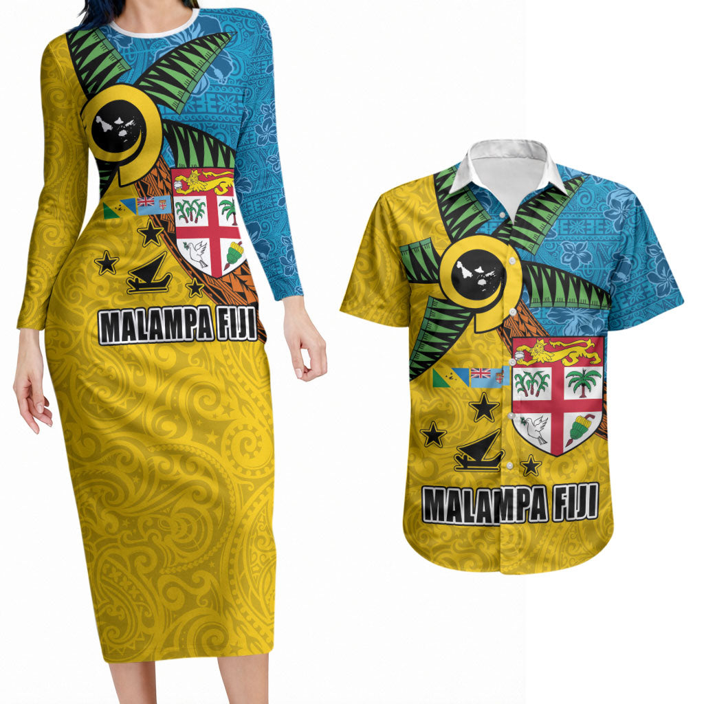 Malampa Fiji Day Couples Matching Long Sleeve Bodycon Dress and Hawaiian Shirt Tapa and Melanesian Patterns with Coat of Arms LT03 Multicolor - Polynesian Pride