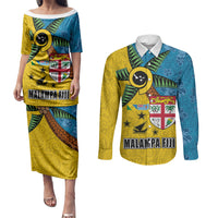 Malampa Fiji Day Couples Matching Puletasi and Long Sleeve Button Shirt Tapa and Melanesian Patterns with Coat of Arms LT03 Multicolor - Polynesian Pride