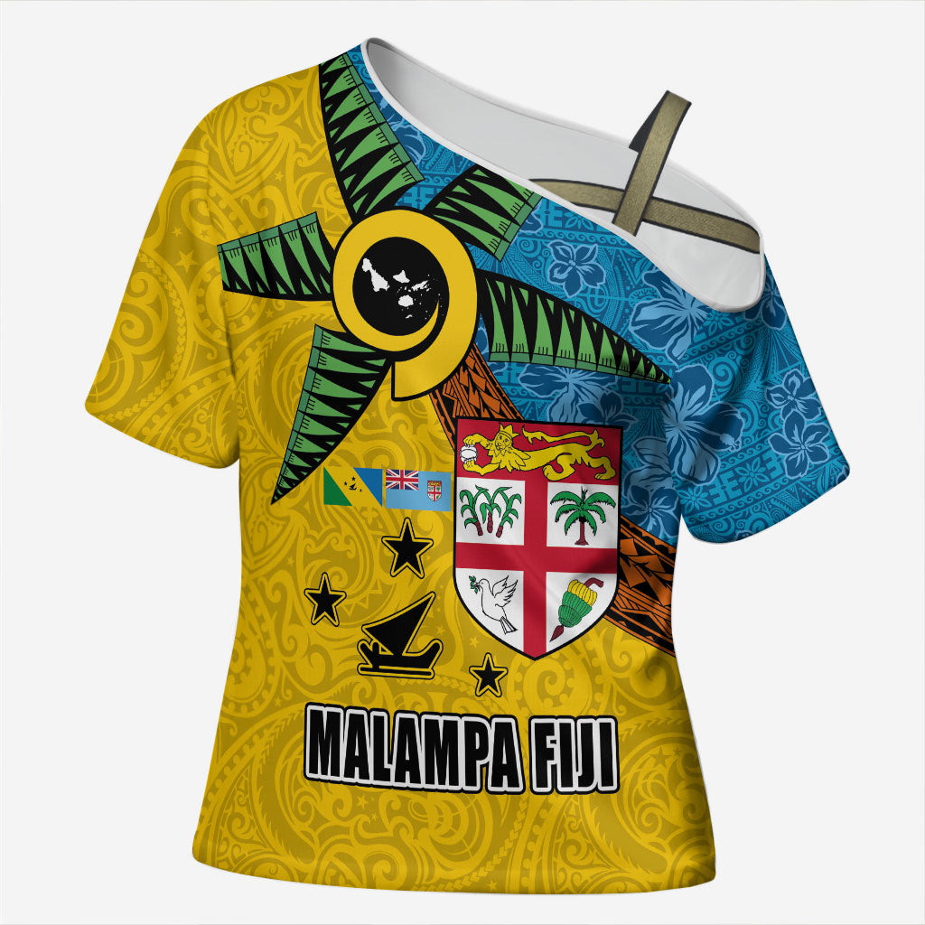 Malampa Fiji Day Cross Shoulder Shirt Tapa and Melanesian Patterns with Coat of Arms LT03 Female Multicolor - Polynesian Pride