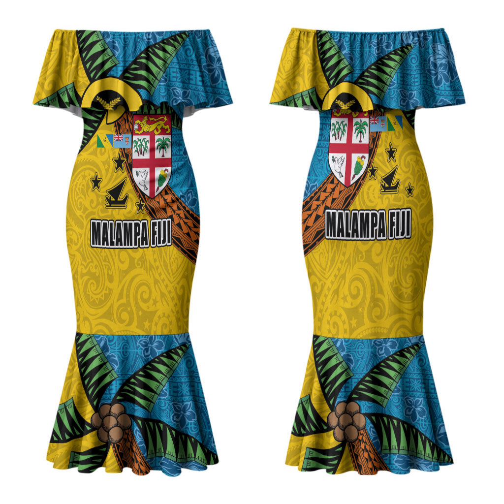 Malampa Fiji Day Family Matching Mermaid Dress and Hawaiian Shirt Tapa and Melanesian Patterns with Coat of Arms LT03 Mom's Dress Multicolor - Polynesian Pride