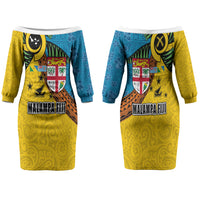 Malampa Fiji Day Family Matching Off The Shoulder Long Sleeve Dress and Hawaiian Shirt Tapa and Melanesian Patterns with Coat of Arms LT03 Mom's Dress Multicolor - Polynesian Pride