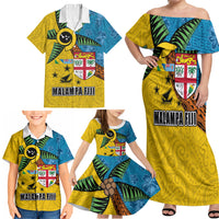 Malampa Fiji Day Family Matching Off Shoulder Maxi Dress and Hawaiian Shirt Tapa and Melanesian Patterns with Coat of Arms LT03 - Polynesian Pride