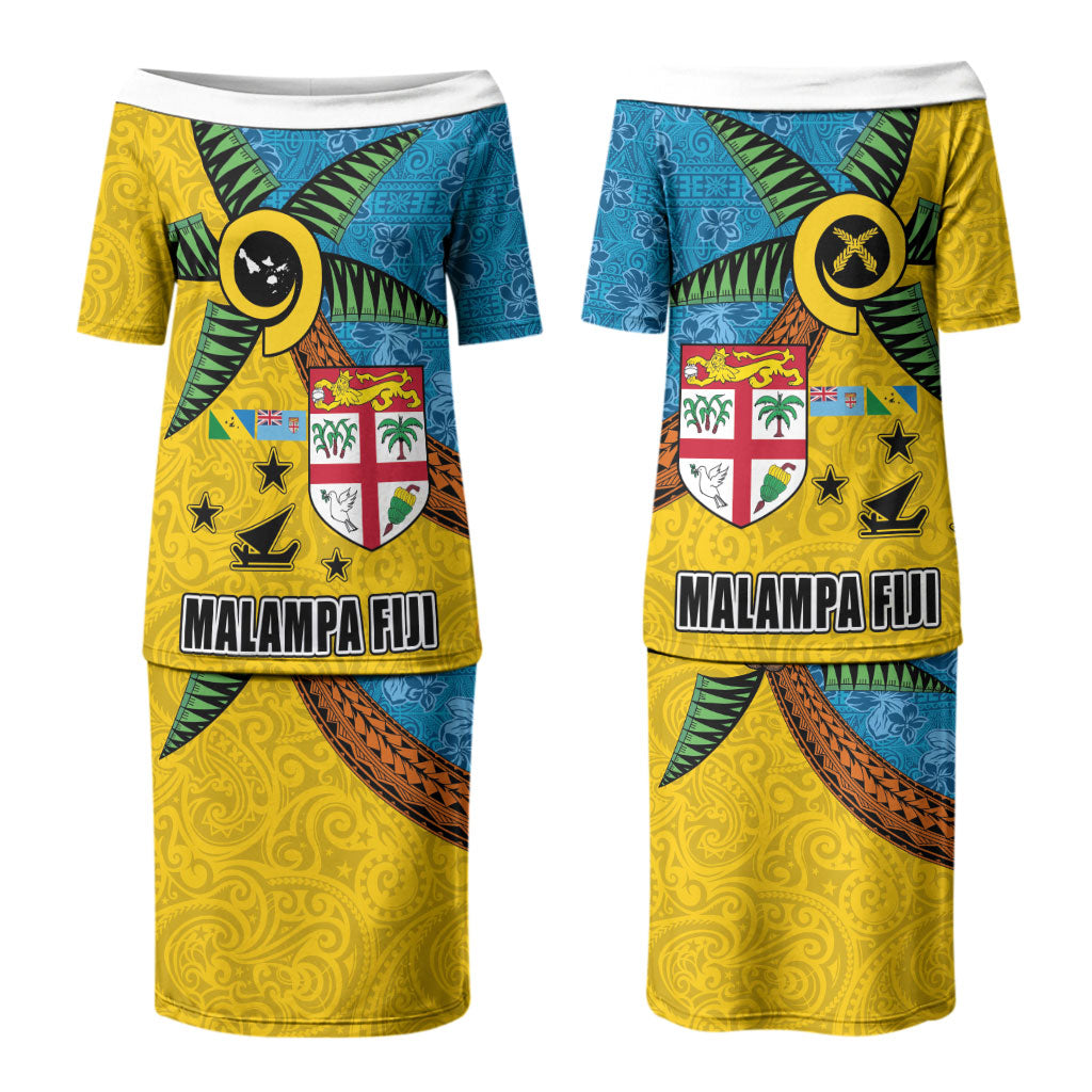 Malampa Fiji Day Family Matching Puletasi and Hawaiian Shirt Tapa and Melanesian Patterns with Coat of Arms LT03 Mom's Dress Multicolor - Polynesian Pride