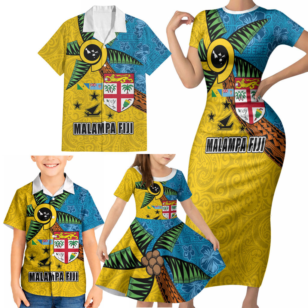 Malampa Fiji Day Family Matching Short Sleeve Bodycon Dress and Hawaiian Shirt Tapa and Melanesian Patterns with Coat of Arms LT03 - Polynesian Pride