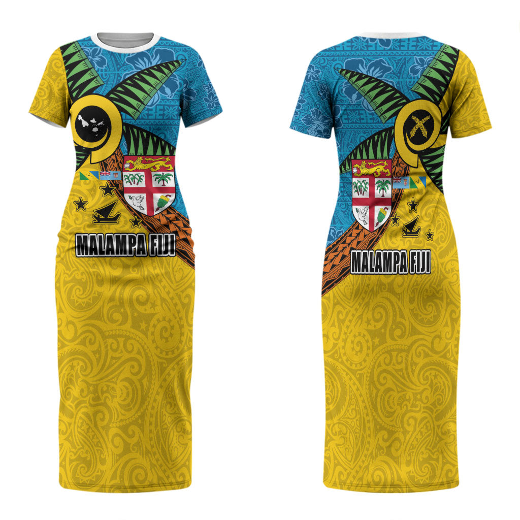 Malampa Fiji Day Family Matching Short Sleeve Bodycon Dress and Hawaiian Shirt Tapa and Melanesian Patterns with Coat of Arms LT03 Mom's Dress Multicolor - Polynesian Pride