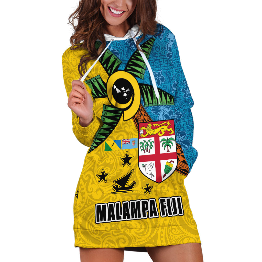 Malampa Fiji Day Hoodie Dress Tapa and Melanesian Patterns with Coat of Arms LT03 Multicolor - Polynesian Pride