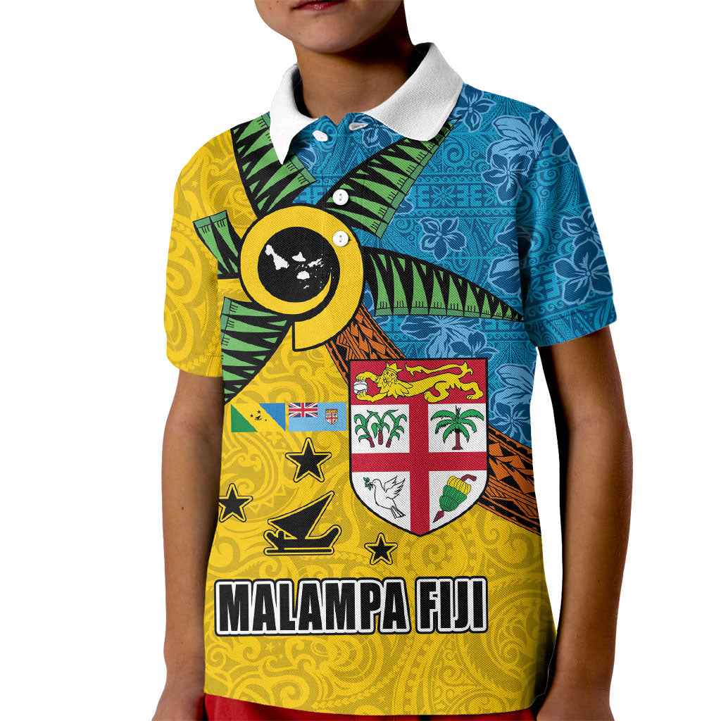 Malampa Fiji Day Kid Polo Shirt Tapa and Melanesian Patterns with Coat of Arms LT03 Kid Multicolor - Polynesian Pride