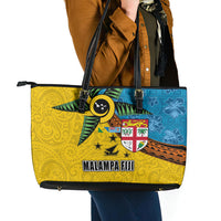 Malampa Fiji Day Leather Tote Bag Tapa and Melanesian Patterns with Coat of Arms LT03 - Polynesian Pride