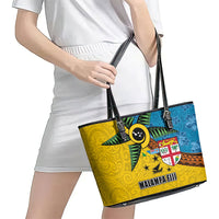 Malampa Fiji Day Leather Tote Bag Tapa and Melanesian Patterns with Coat of Arms LT03 - Polynesian Pride