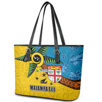 Malampa Fiji Day Leather Tote Bag Tapa and Melanesian Patterns with Coat of Arms LT03 - Polynesian Pride