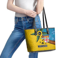Malampa Fiji Day Leather Tote Bag Tapa and Melanesian Patterns with Coat of Arms LT03 - Polynesian Pride