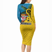 Malampa Fiji Day Long Sleeve Bodycon Dress Tapa and Melanesian Patterns with Coat of Arms LT03 - Polynesian Pride