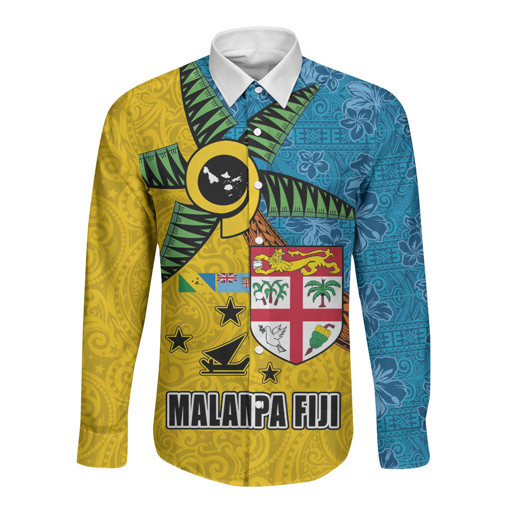 Malampa Fiji Day Long Sleeve Button Shirt Tapa and Melanesian Patterns with Coat of Arms LT03 Unisex Multicolor - Polynesian Pride