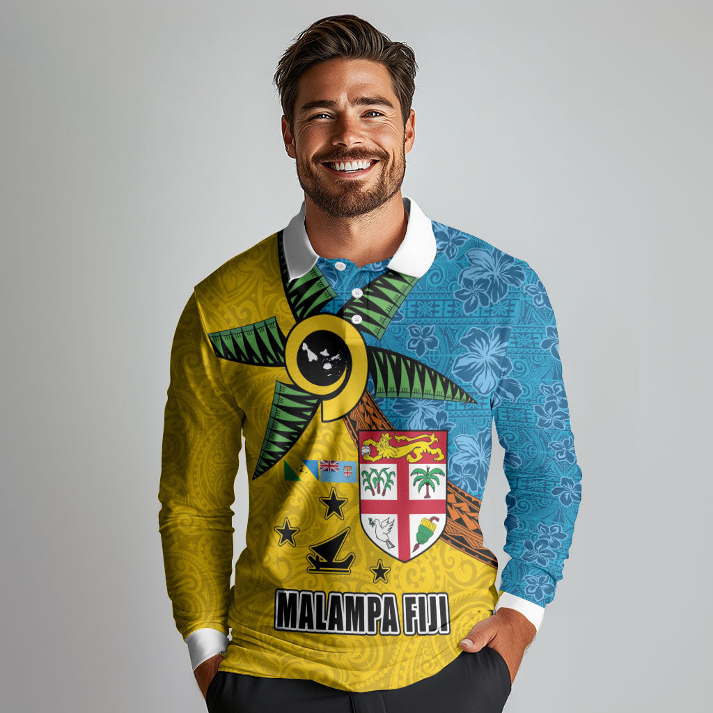 Malampa Fiji Day Long Sleeve Polo Shirt Tapa and Melanesian Patterns with Coat of Arms LT03 - Polynesian Pride
