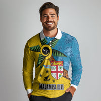 Malampa Fiji Day Long Sleeve Polo Shirt Tapa and Melanesian Patterns with Coat of Arms LT03 - Polynesian Pride