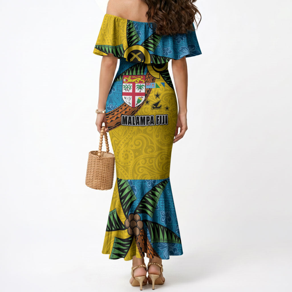 Malampa Fiji Day Mermaid Dress Tapa and Melanesian Patterns with Coat of Arms LT03 - Polynesian Pride