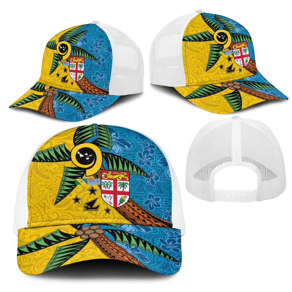 Malampa Fiji Day Mesh Trucker Cap Tapa and Melanesian Patterns with Coat of Arms LT03 - Polynesian Pride