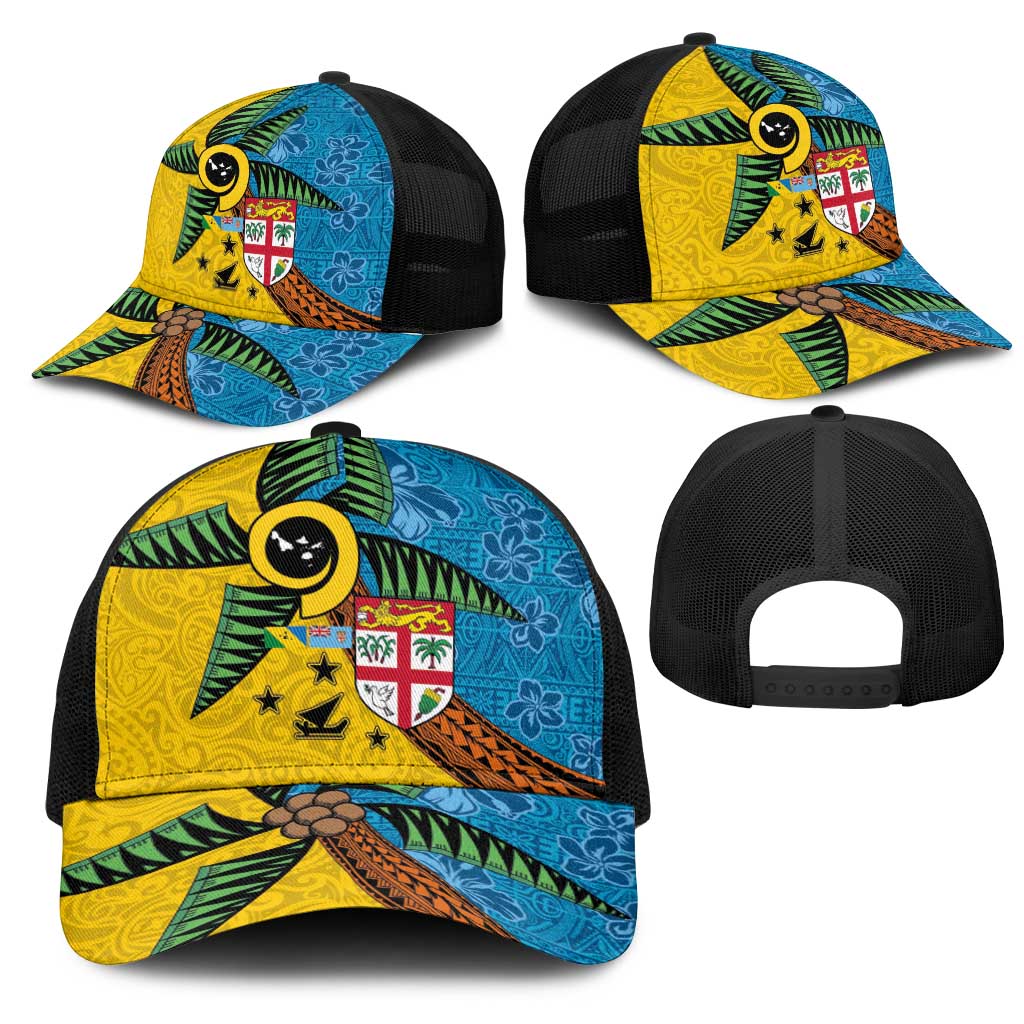 Malampa Fiji Day Mesh Trucker Cap Tapa and Melanesian Patterns with Coat of Arms LT03 - Polynesian Pride