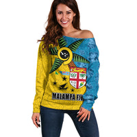 Malampa Fiji Day Off Shoulder Sweater Tapa and Melanesian Patterns with Coat of Arms LT03 Women Multicolor - Polynesian Pride