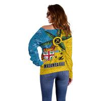 Malampa Fiji Day Off Shoulder Sweater Tapa and Melanesian Patterns with Coat of Arms LT03 - Polynesian Pride